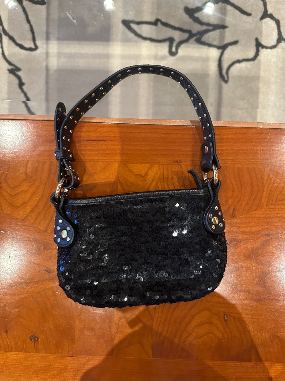 Armani Exchange Black Sequin Mini Shoulder Bag